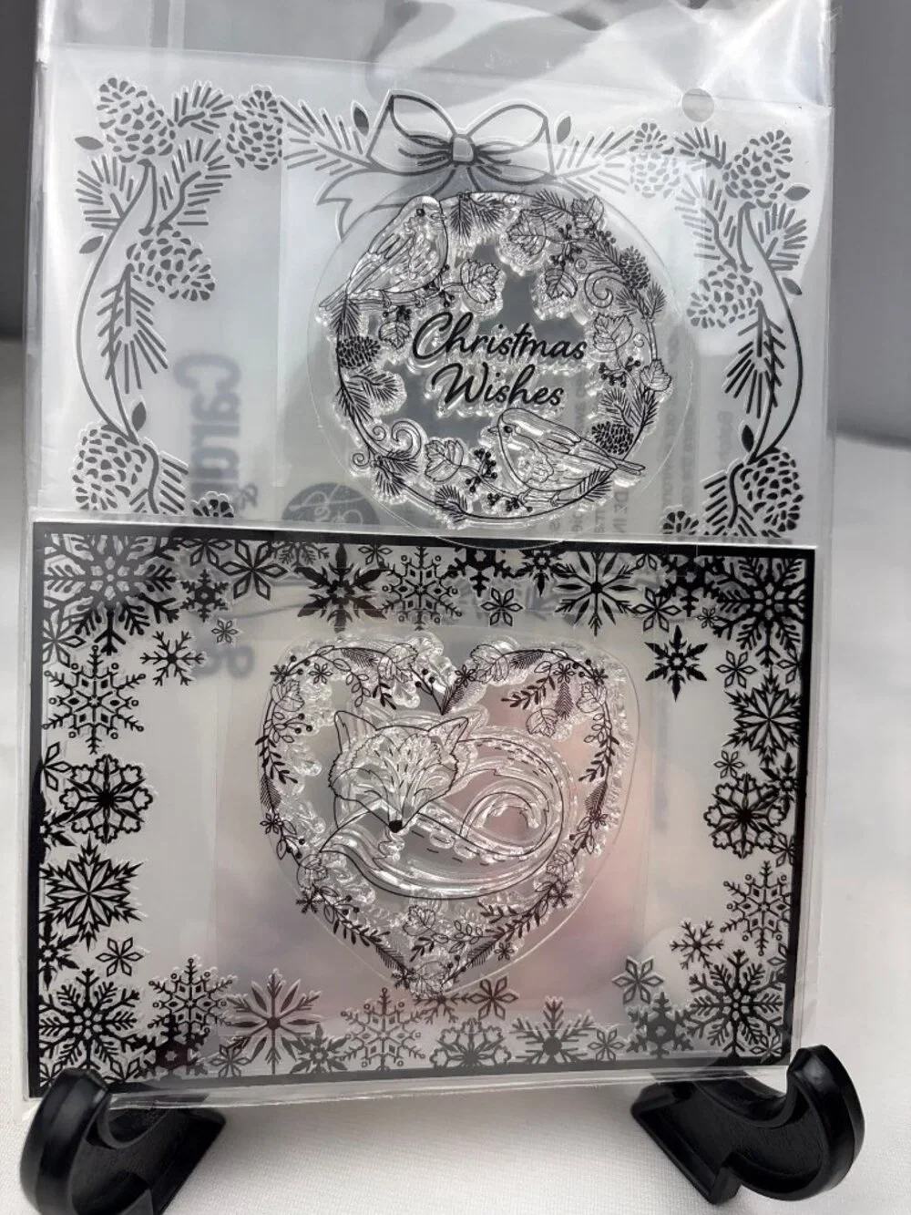 Embossing Folder Cling Stamps Christmas Winter Wreath Fox Heart Design Jennifer